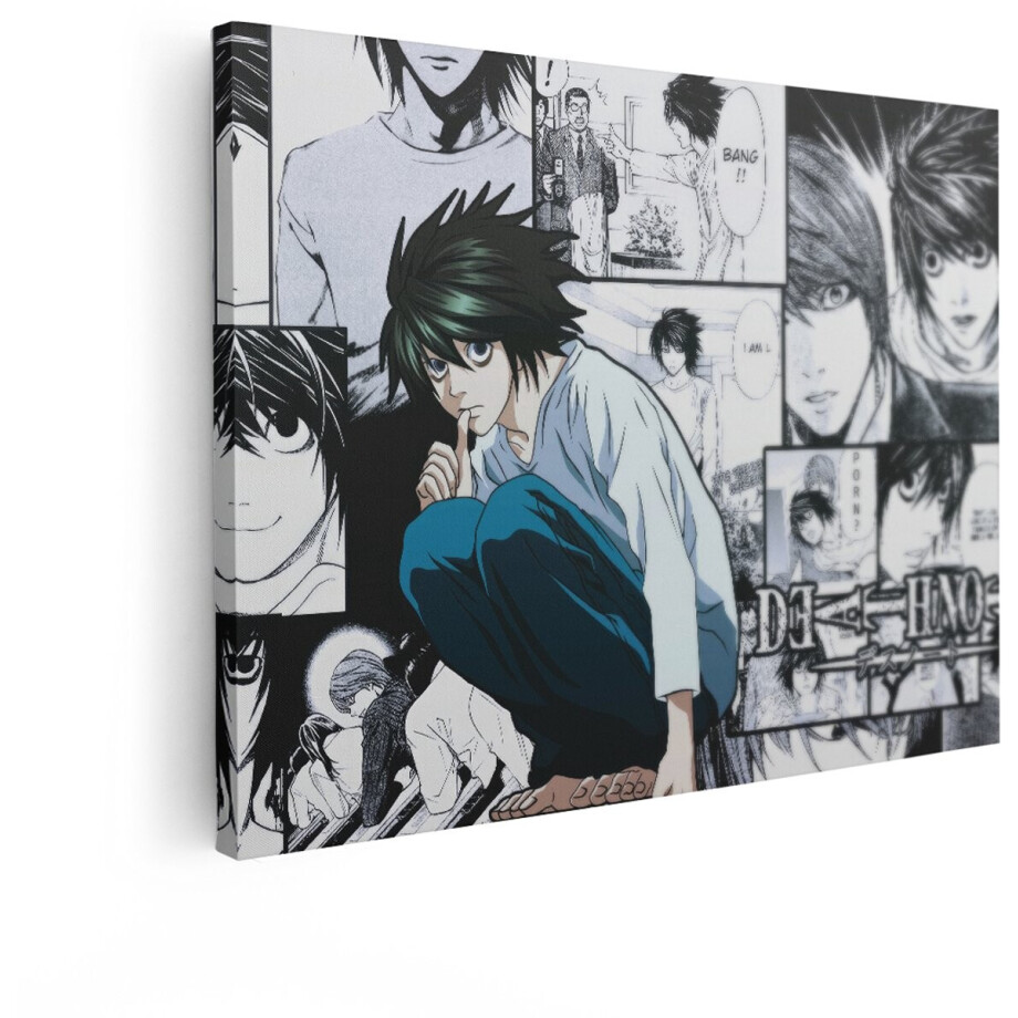 Artaza Canvas Schilderij L Death Note - 80x60 cm - Anime Wanddecoratie - Muurdecoratie Manga Collage - Decoratie Zwart Wit Slaapkamer Artaza Canvas Schilderij L Death Note - 80x60 cm - Anime Wanddecoratie - Muurdecoratie Manga Collage - Decoratie Zwart Wit Slaapkamer afbeelding 1