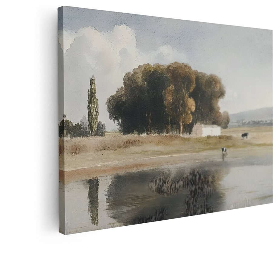 Artaza Canvas Schilderij Landschap - 120x90 cm - Wanddecoratie Natuur - Muurdecoratie Koeien - Schilderijen Woonkamer Boerderij afbeelding 1