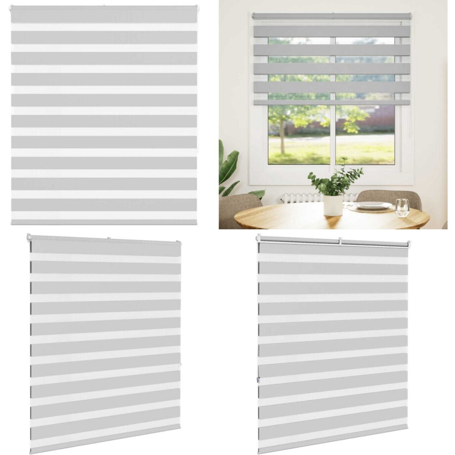 vidaXL Zebra rolgordijn 105x150 cm stofbreedte 100,9 cm lichtgrijs - Zebra Jaloezie - Zebra Jaloezieën - Zebra Rolgordijn - Dubbel Rolgordijn afbeelding 1