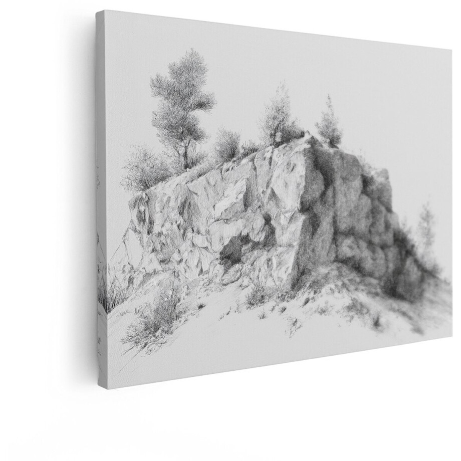 Artaza Canvas Schilderij Rotsachtig Landschap - 120x90 cm - Wanddecoratie Natuur - Muurdecoratie Potloodtekening - Decoratie Bomen - Zwart Wit Artaza Canvas Schilderij Rotsachtig Landschap - 120x90 cm - Wanddecoratie Natuur - Muurdecoratie Potloodtekening - Decoratie Bomen - Zwart Wit afbeelding 1