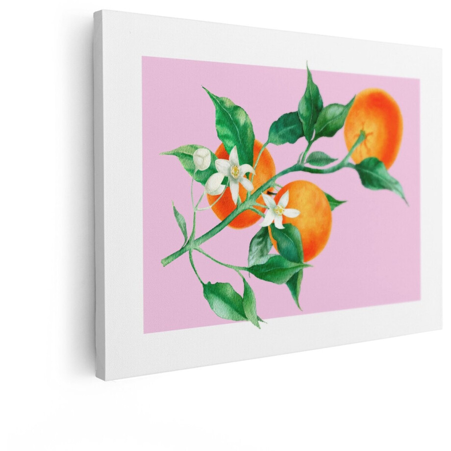 Artaza Canvas Schilderij Sinaasappel - 80x60 cm - Wanddecoratie Bloesem - Muurdecoratie Fruit - Decoratie Botanisch - Roze afbeelding 1