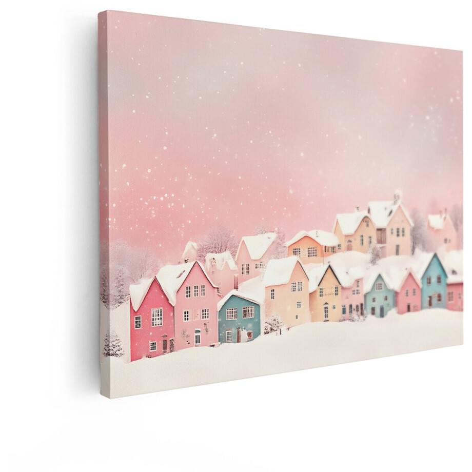 Artaza Canvas Schilderij Winterlandschap - 80x60 cm - Wanddecoratie Pastel Huisjes - Muurdecoratie Sneeuw - Decoratie Roze Artaza Canvas Schilderij Winterlandschap - 80x60 cm - Wanddecoratie Pastel Huisjes - Muurdecoratie Sneeuw - Decoratie Roze afbeelding 1