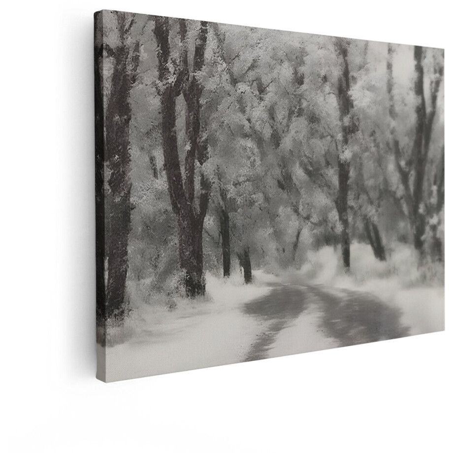 Artaza Canvas Schilderij Besneeuwde Bosweg met Bomen Bedekt met Rijp en Sneeuw - 120x90 cm - Groot - Wanddecoratie Woonkamer - Schilderijen - Muurdecoratie afbeelding 1