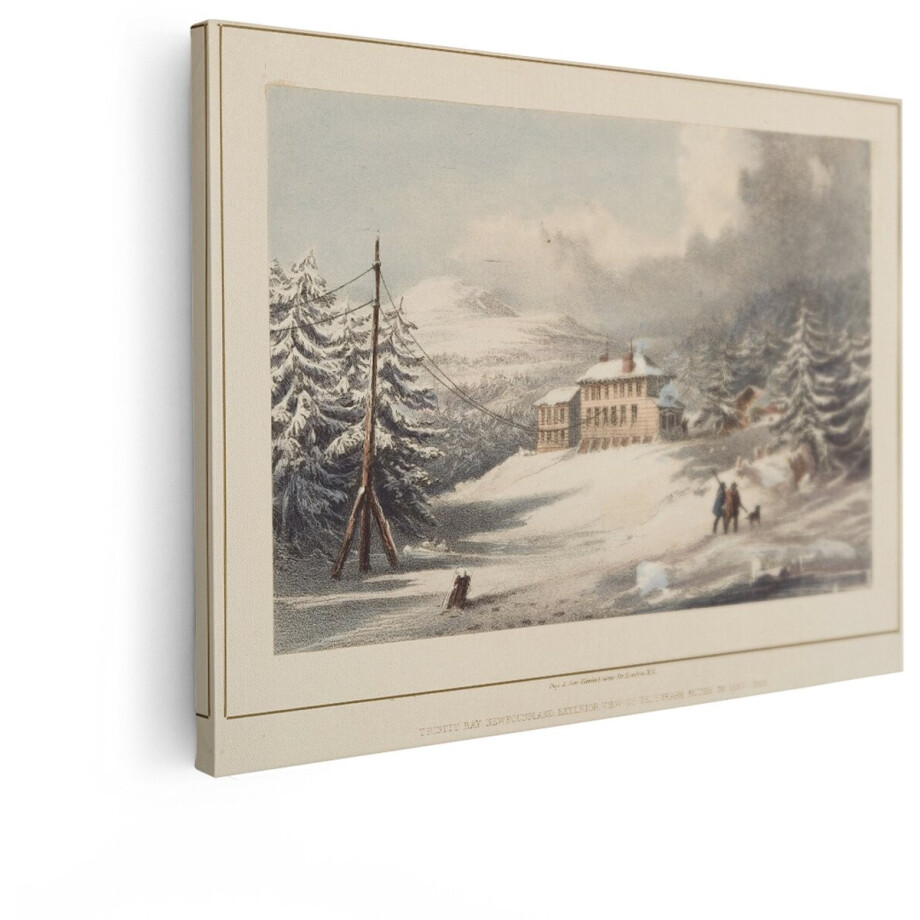 Artaza Canvas Schilderij Wintergezicht op Telegraafhuis in Trinity Bay - Newfoundland - 1857-1858 - 120x90 cm - Groot - Wanddecoratie Woonkamer - Schilderijen - Muurdecoratie afbeelding 1