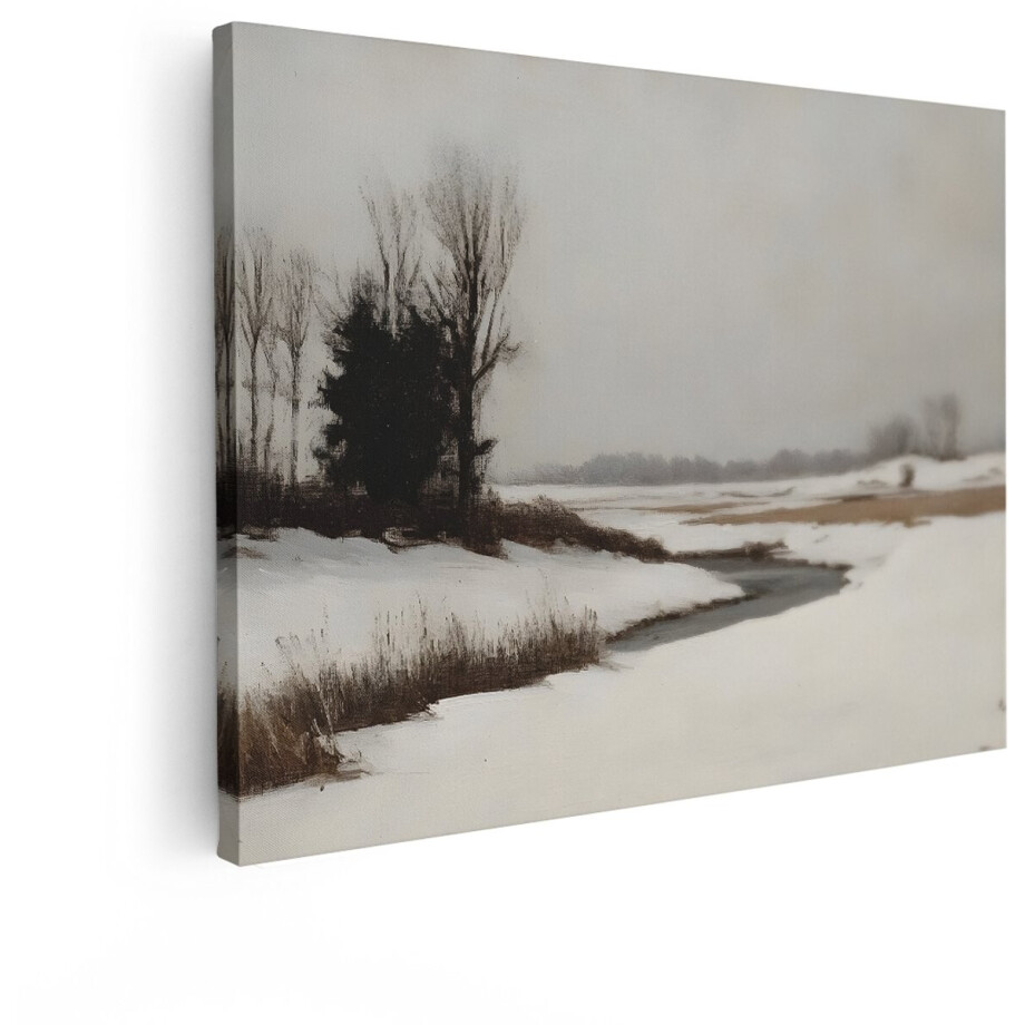 Artaza Canvas Schilderij Winterlandschap - 80x60 cm - Wanddecoratie Natuur - Muurdecoratie Beek - Schilderijen Bomen Woonkamer Artaza Canvas Schilderij Winterlandschap - 80x60 cm - Wanddecoratie Natuur - Muurdecoratie Beek - Schilderijen Bomen Woonkamer afbeelding 1