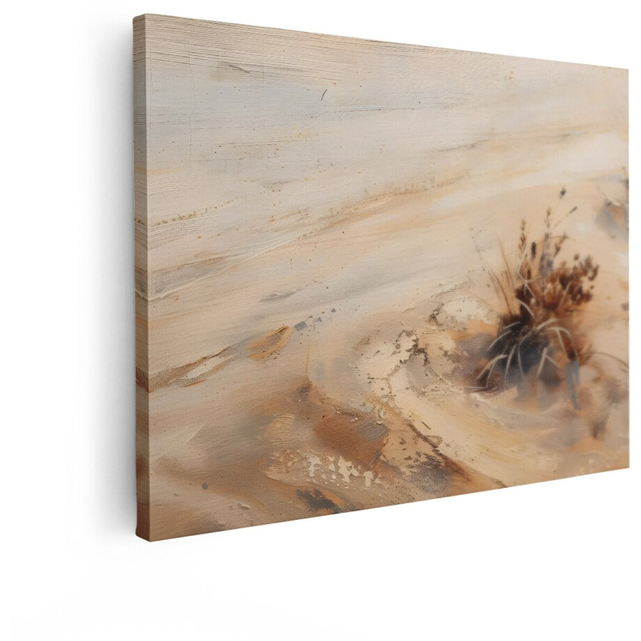 Artaza Canvas Schilderij Abstract Schilderij van Zandduinen met Droog Gras in Warme Aardetinten - 120x90 cm - Groot - Wanddecoratie Woonkamer - Schilderijen - Muurdecoratie afbeelding 1