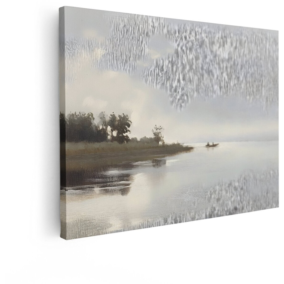 Artaza Canvas Schilderij Meer - 40x30 cm - Wanddecoratie Boot Op Water - Muurdecoratie Landschap Natuur - Schilderijen Op Canvas afbeelding 1
