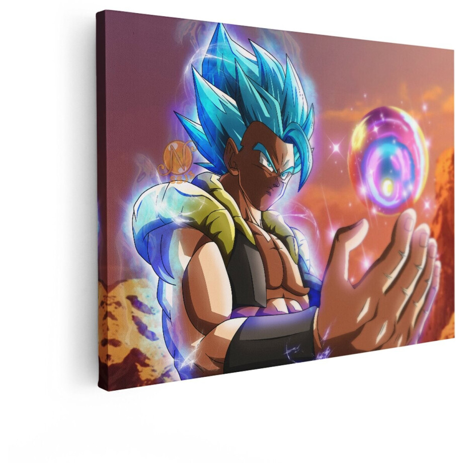 Artaza Canvas Schilderij Gogeta Blue met een Energiebal in Zijn Handen - Dragon Ball Z Anime - 120x90 cm - Groot - Wanddecoratie Woonkamer - Schilderijen - Muurdecoratie afbeelding 1