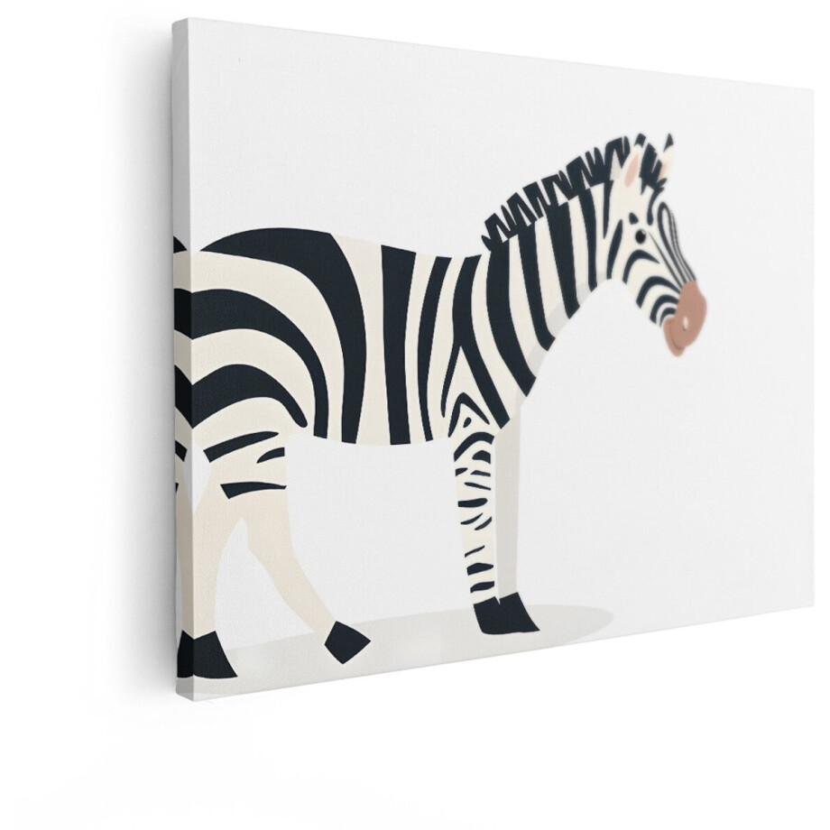 Artaza Canvas Schilderij Grappige Gestileerde Zebra met Zwart-Witte Strepen in Platte Kunststijl - 120x90 cm - Groot - Wanddecoratie Woonkamer - Schilderijen - Muurdecoratie afbeelding 1