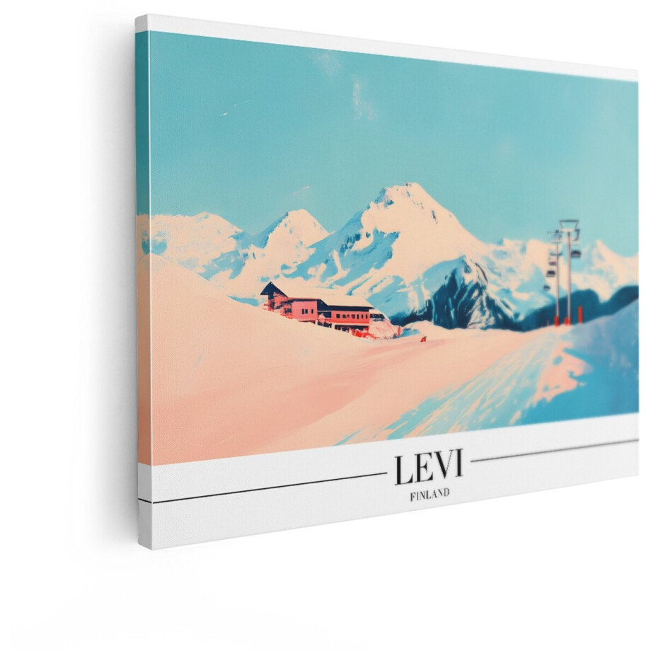 Artaza Canvas Schilderij Winterlandschap Finland - 40x30 cm - Wanddecoratie Bergen Levi - Muurdecoratie Stoeltjeslift - Schilderijen Op Canvas afbeelding 1