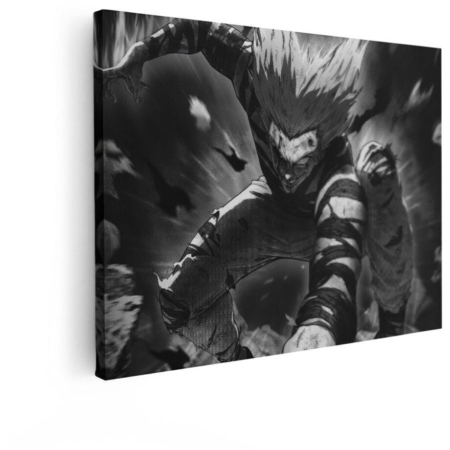 Artaza Canvas Schilderij One Punch Man Garou in Zwart-Wit - Klaar Om Te Vechten - 80x60 cm - Wanddecoratie Woonkamer - Schilderijen - Muurdecoratie afbeelding 1