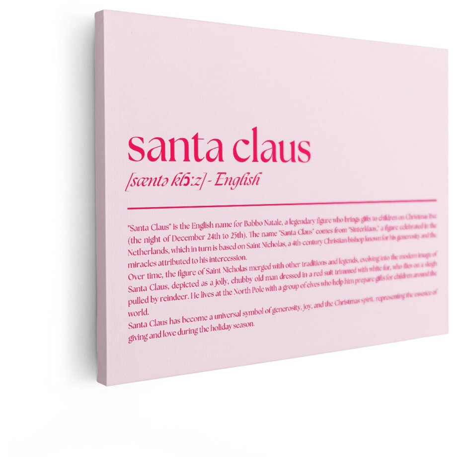 Artaza Canvas Schilderij Santa Claus Tekst - 40x30 cm - Roze Muurdecoratie Engels - Wanddecoratie Kerst - Kamer Accessoires Quote afbeelding 1