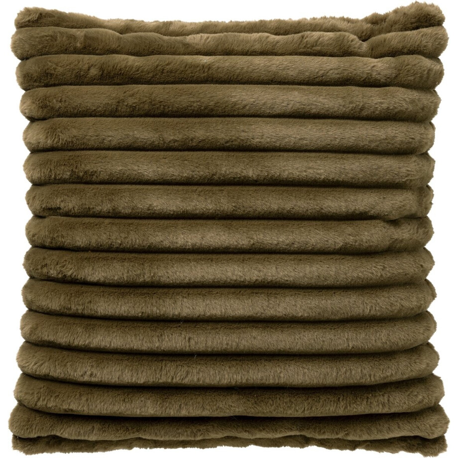 Dutch Decor HAZEL - kussenhoes 50x50 cm - effen gestreept imitatiebont - Military Olive - groen - met rits - zonder binnenkussen afbeelding 1