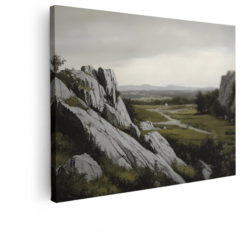 Artaza Canvas Schilderij Majestueus Berglandschap met Rotsformaties en Wandelpaden in de Verte - 40x30 cm - Klein - Wanddecoratie Woonkamer - Schilderijen - Muurdecoratie afbeelding 1