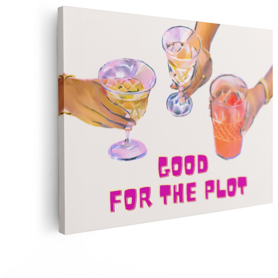 Artaza Canvas Schilderij Vier Vrienden Heffen hun Glazen met Cocktails op een Feestelijke Toast - 120x90 cm - Groot - Wanddecoratie Woonkamer - Schilderijen - Muurdecoratie afbeelding 1