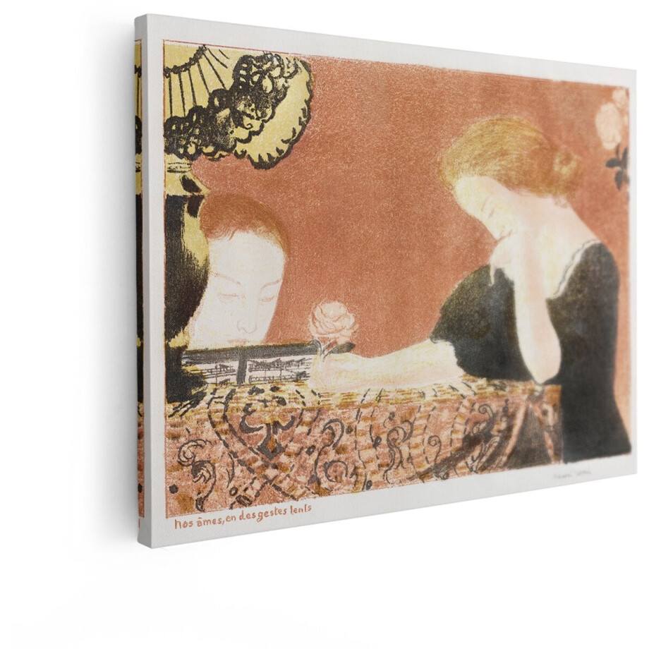 Artaza Canvas Schilderij Vrouwen met Rozen en een Lamp in een Interieur - Kunst van Odilon Redon - 40x30 cm - Klein - Wanddecoratie Woonkamer - Schilderijen - Muurdecoratie afbeelding 1