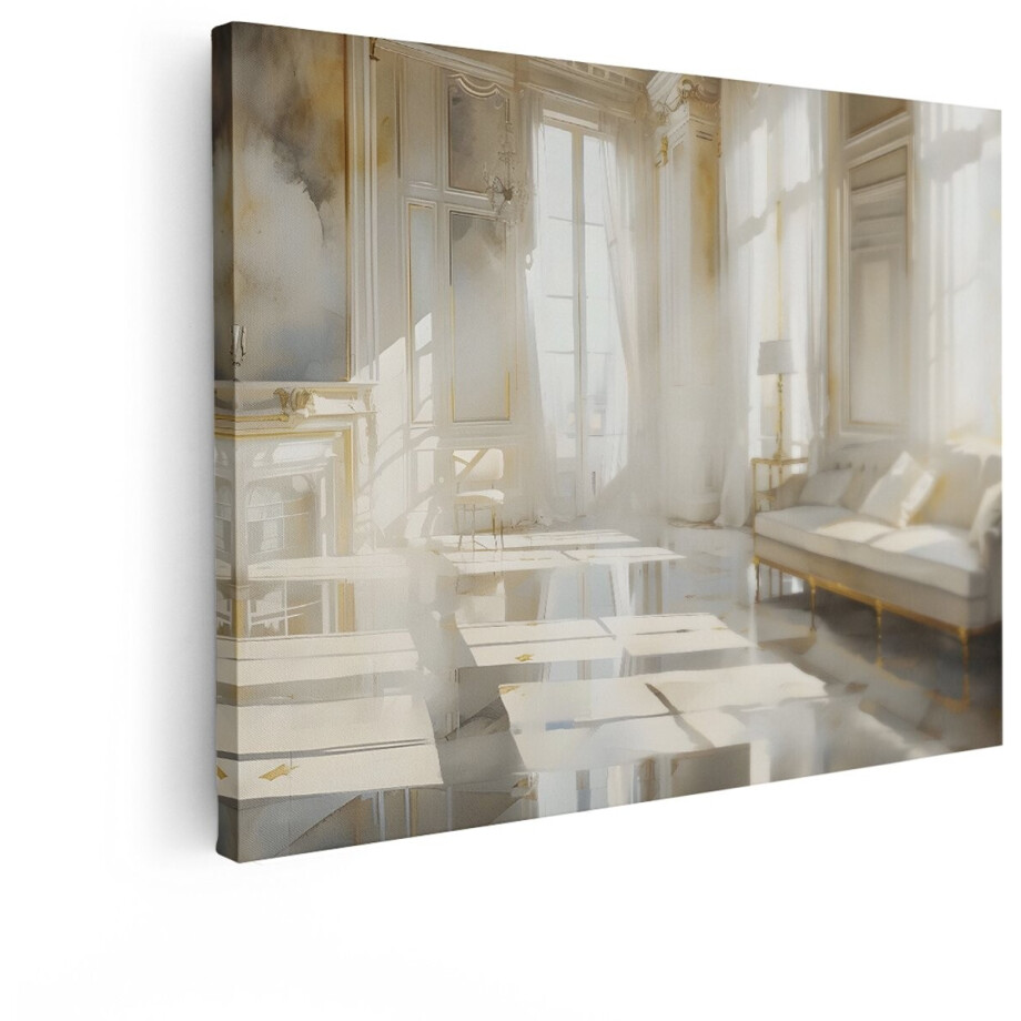 Artaza Canvas Schilderij Luxe Salon met veel Natuurlijk Licht en Elegante Meubels - 80x60 cm - Wanddecoratie Woonkamer - Schilderijen - Muurdecoratie afbeelding 1
