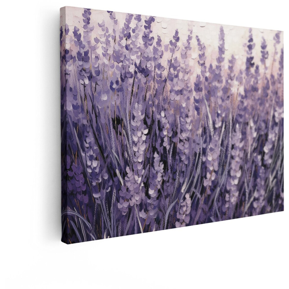 Artaza Canvas Schilderij Schilderij van Lavendelbloemen in een Impressionistische Stijl met Zachte Paarse Tinten - 80x60 cm - Wanddecoratie Woonkamer - Schilderijen - Muurdecoratie afbeelding 1