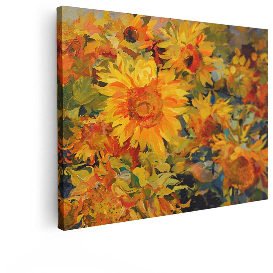 Artaza Canvas Schilderij Bloemen - 40x30 cm - Wanddecoratie Zonnebloem Olieverf - Muurdecoratie Natuur - Schilderijen Op Canvas - Geel afbeelding 1