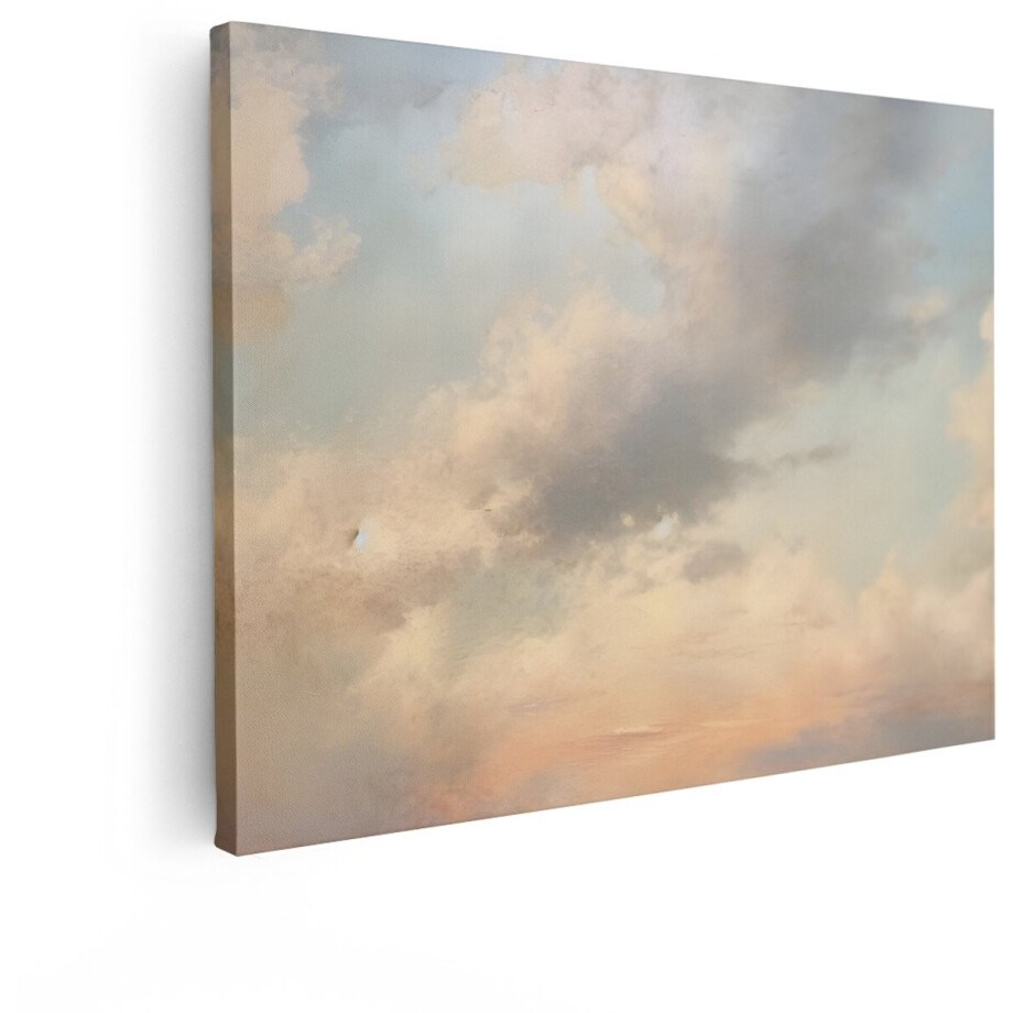 Artaza Canvas Schilderij Zonsondergang - 80x60 cm - Wanddecoratie Wolkenlucht - Muurdecoratie Natuur - Schilderijen Landschap - Pastel afbeelding 1