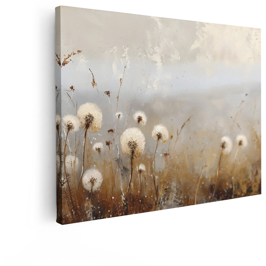Artaza Canvas Schilderij Paardenbloemen - 120x90 cm - Wanddecoratie Abstract - Muurdecoratie Bloemen Veld - Decoratie Natuur Boho Woonkamer afbeelding 1