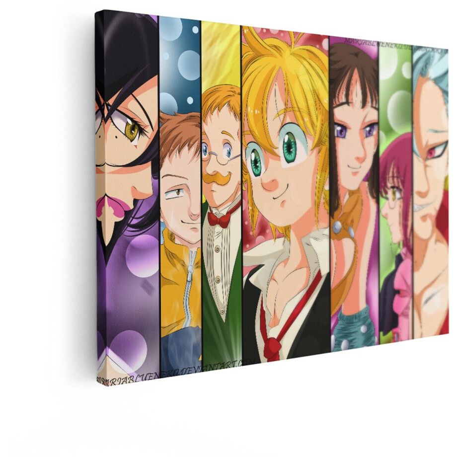 Artaza Canvas Schilderij De Zeven Zondebokken Anime Personages in een Collage - 40x30 cm - Klein - Wanddecoratie Woonkamer - Schilderijen - Muurdecoratie afbeelding 1