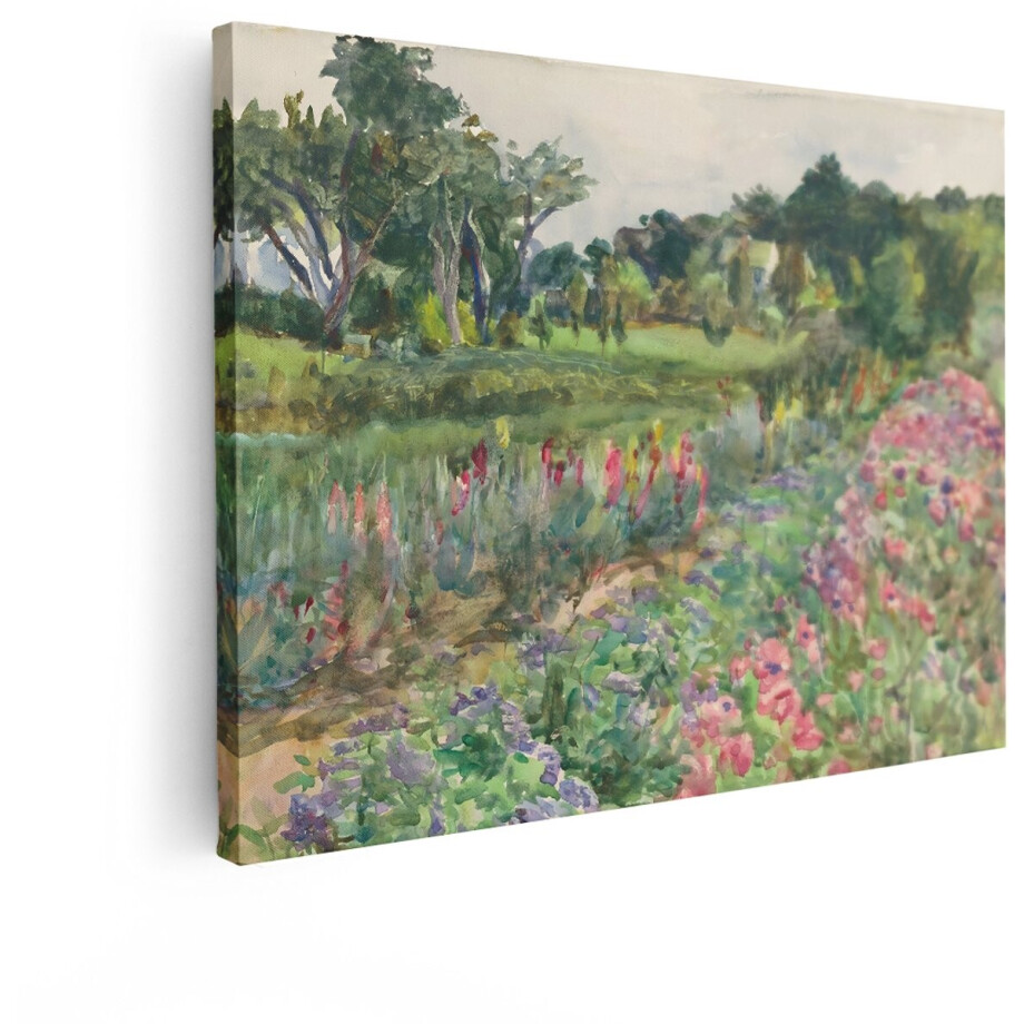 Artaza Canvas Schilderij Bloementuin - 80x60 cm - Wanddecoratie Bloemen - Muurdecoratie Landschap - Decoratie Natuur Schilderijen Op Canvas afbeelding 1