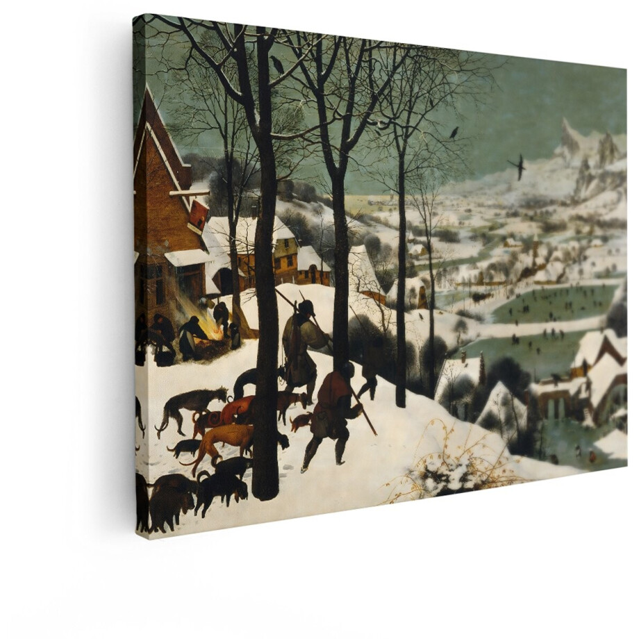 Artaza Canvas Schilderij Pieter Bruegel de Oudere'S Schilderij Jagers in de Sneeuw Toont een Winterlandschap - 80x60 cm - Wanddecoratie Woonkamer - Schilderijen - Muurdecoratie afbeelding 1