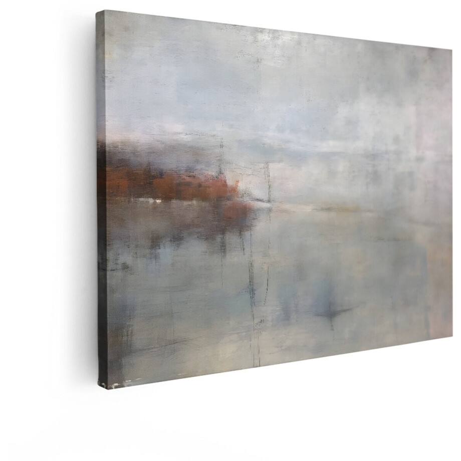 Artaza Canvas Schilderij Abstract Landschap met Reflecties in Water en Roestbruine Tinten - 80x60 cm - Wanddecoratie Woonkamer - Schilderijen - Muurdecoratie afbeelding 1