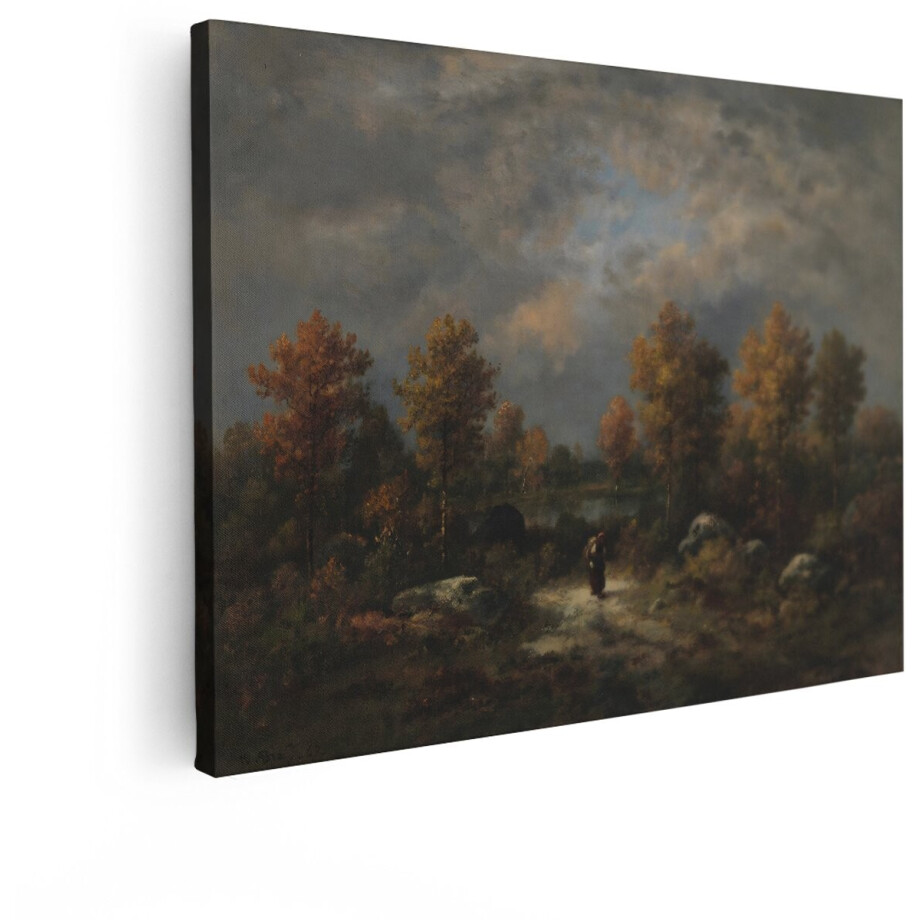 Artaza Canvas Schilderij Herfstbos - 80x60 cm - Wanddecoratie Landschap - Muurdecoratie Natuur - Schilderijen Op Canvas Bos afbeelding 1