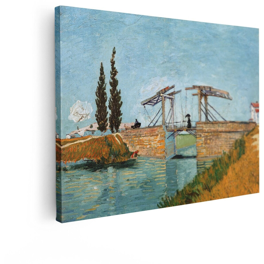 Artaza Canvas Schilderij Vincent van Goghs Schilderij van een Ophaalbrug over een Kanaal met Cipressen - 80x60 cm - Wanddecoratie Woonkamer - Schilderijen - Muurdecoratie afbeelding 1