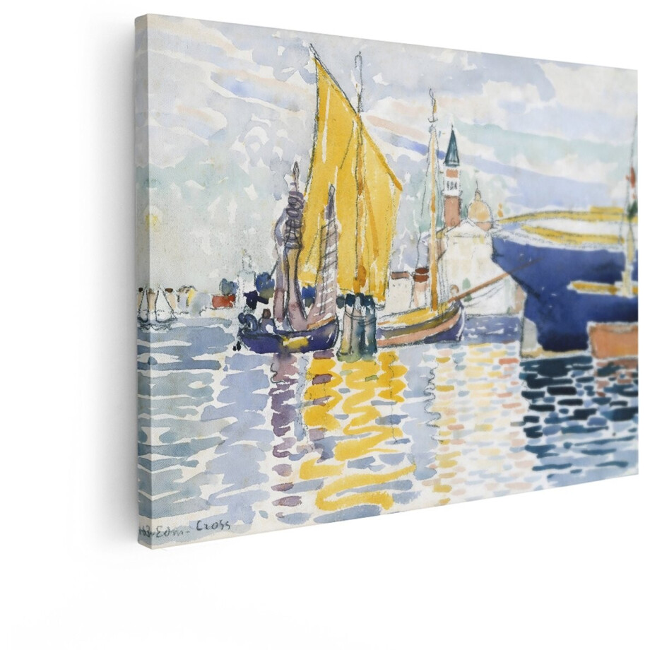 Artaza Canvas Schilderij Zeilboot Venetië - 80x60 cm - Wanddecoratie Haven - Muurdecoratie Landschap - Schilderijen Op Canvas Aquarel afbeelding 1