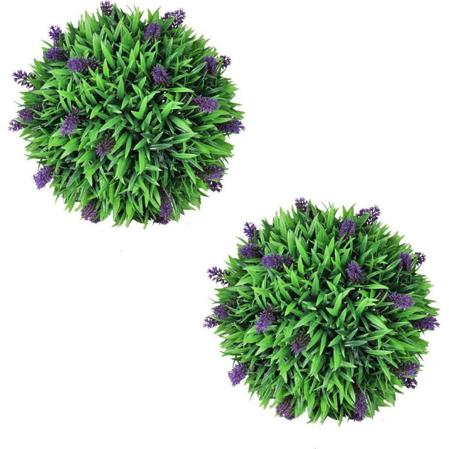 vidaXL - 2-delige - Kunstbuxussenset - bolvormig - met - lavendel - 30 - cm afbeelding 1