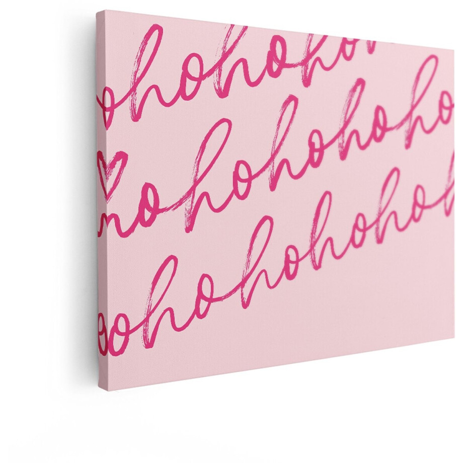 Artaza Canvas Schilderij Vrolijke "Ho Ho Ho" Tekst in Roze Kalligrafie op een Zachte Roze Achtergrond - 120x90 cm - Groot - Wanddecoratie Woonkamer - Schilderijen - Muurdecoratie afbeelding 1