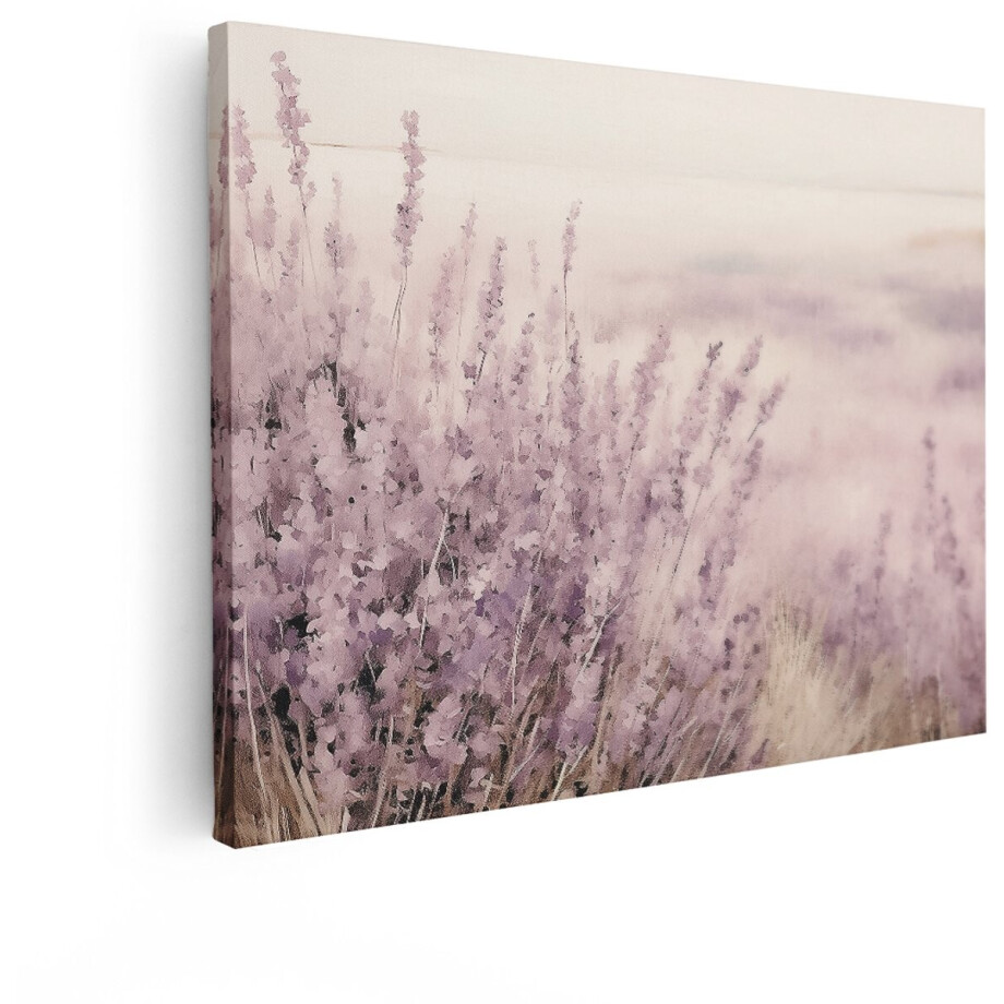 Artaza Canvas Schilderij Zachte Lavendelbloemen in de Ochtendnevel op een Zachtroze Achtergrond - 40x30 cm - Klein - Wanddecoratie Woonkamer - Schilderijen - Muurdecoratie afbeelding 1