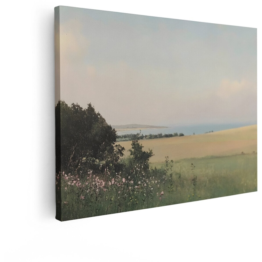Artaza Canvas Schilderij Landschap - 120x90 cm - Wanddecoratie Zee - Muurdecoratie Natuur - Schilderijen Bloemen Woonkamer afbeelding 1