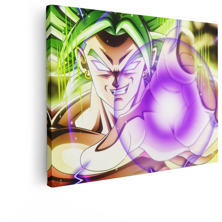 Artaza Canvas Schilderij Broly met Groene Haren en Paarse Energieaanval - Anime Stijl - 120x90 cm - Groot - Wanddecoratie Woonkamer - Schilderijen - Muurdecoratie afbeelding 1