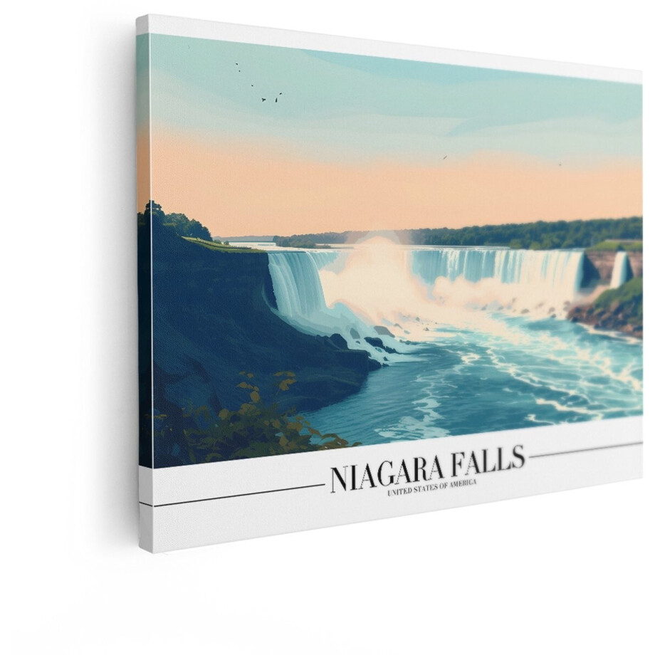 Artaza Canvas Schilderij Niagara Falls in de Verenigde Staten met een Brede Waterval en Mistig Water - 40x30 cm - Klein - Wanddecoratie Woonkamer - Schilderijen - Muurdecoratie afbeelding 1