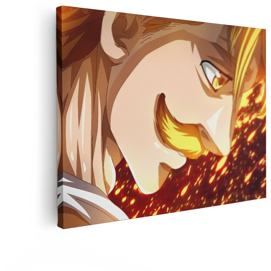 Artaza Canvas Schilderij Escanor - 120x90 cm - Wanddecoratie Anime - Muurdecoratie Seven Deadly Sins - Decoratie Leeuwenzonde Vlammen afbeelding 1