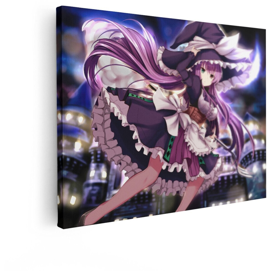 Artaza Canvas Schilderij Heksenmeisje - 40x30 cm - Wanddecoratie Anime - Muurdecoratie Grote Hoed - Decoratie Slaapkamer - Kamer Accessoires Paars afbeelding 1