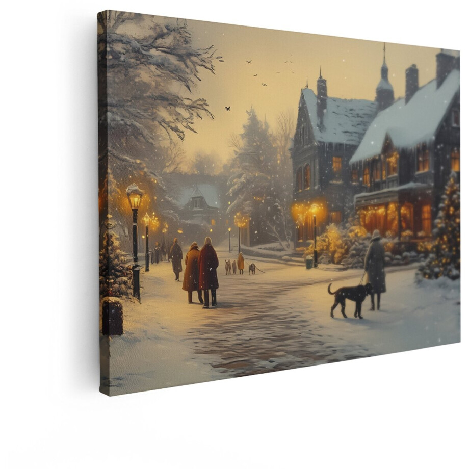 Artaza Canvas Schilderij Sfeervolle Winteravond met Sneeuwval en Verlichte Huizen en Kerstboom - 80x60 cm - Wanddecoratie Woonkamer - Schilderijen - Muurdecoratie Artaza Canvas Schilderij Sfeervolle Winteravond met Sneeuwval en Verlichte Huizen en Kerstboom - 80x60 cm - Wanddecoratie Woonkamer - Schilderijen - Muurdecoratie afbeelding 1