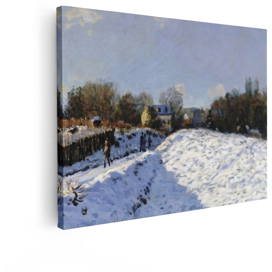 Artaza Canvas Schilderij Impressionistisch Schilderij van een Besneeuwd Landschap met Figuren op een Pad - 80x60 cm - Wanddecoratie Woonkamer - Schilderijen - Muurdecoratie afbeelding 1