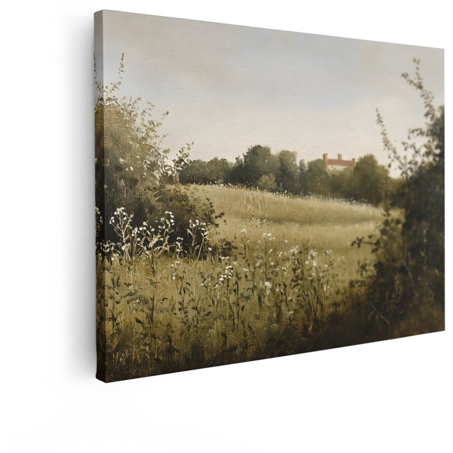 Artaza Canvas Schilderij Landschap - 120x90 cm - Wanddecoratie Landhuis - Muurdecoratie Bloemenveld - Decoratie Landelijk Woonkamer afbeelding 1