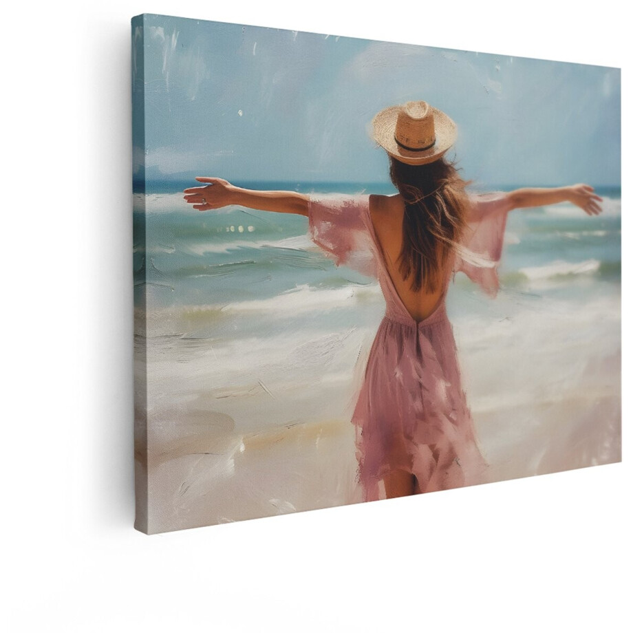 Artaza Canvas Schilderij Vrouw - 80x60 cm - Wanddecoratie Strand Zee - Muurdecoratie Boho - Decoratie Woonkamer Roze Artaza Canvas Schilderij Vrouw - 80x60 cm - Wanddecoratie Strand Zee - Muurdecoratie Boho - Decoratie Woonkamer Roze afbeelding 1