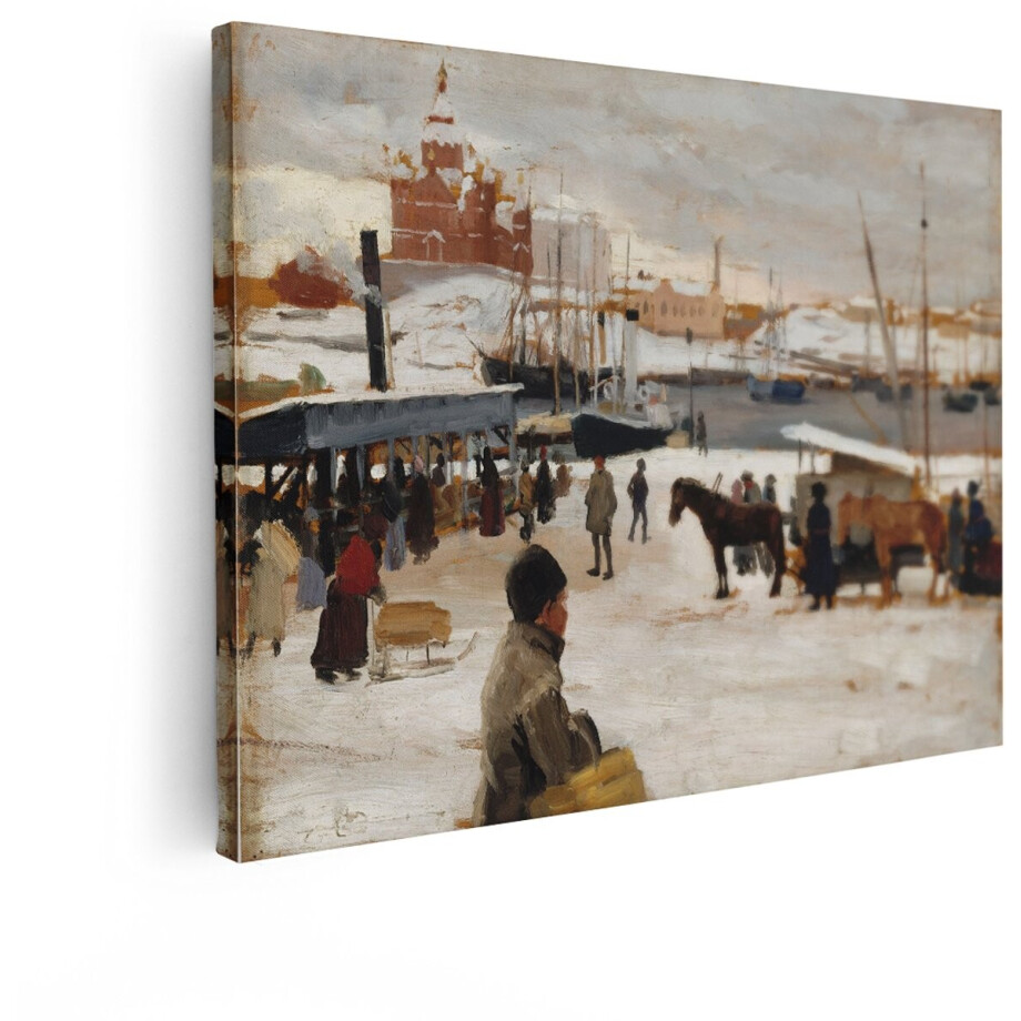 Artaza Canvas Schilderij Havengezicht - 40x30 cm - Wanddecoratie Winter - Muurdecoratie Klassieke Schilderijen - Schilderijen Op Canvas Stad afbeelding 1