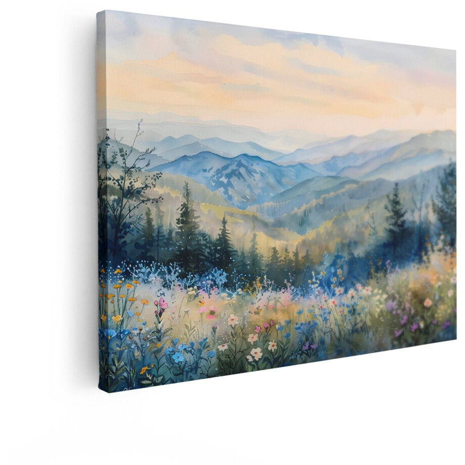 Artaza Canvas Schilderij Berglandschap - 80x60 cm - Wanddecoratie Bloemenweide - Muurdecoratie Aquarel Natuur - Schilderijen Op Canvas Woonkamer Artaza Canvas Schilderij Berglandschap - 80x60 cm - Wanddecoratie Bloemenweide - Muurdecoratie Aquarel Natuur - Schilderijen Op Canvas Woonkamer afbeelding 1