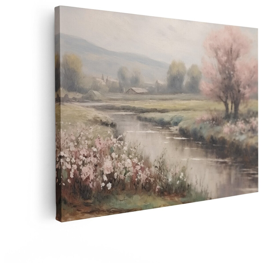 Artaza Canvas Schilderij Schilderachtig Landschap met Kabbelend Beekje en Bloeiende Bomen in de Lente - 80x60 cm - Wanddecoratie Woonkamer - Schilderijen - Muurdecoratie Artaza Canvas Schilderij Schilderachtig Landschap met Kabbelend Beekje en Bloeiende Bomen in de Lente - 80x60 cm - Wanddecoratie Woonkamer - Schilderijen - Muurdecoratie afbeelding 1
