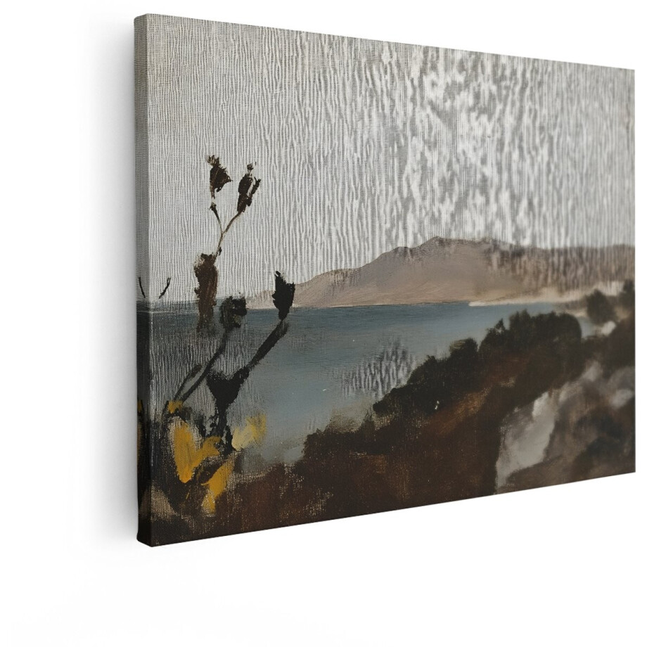 Artaza Canvas Schilderij Kustlandschap - 80x60 cm - Wanddecoratie Zee En Bergen - Muurdecoratie Natuur - Decoratie Impressionistisch Landschap afbeelding 1
