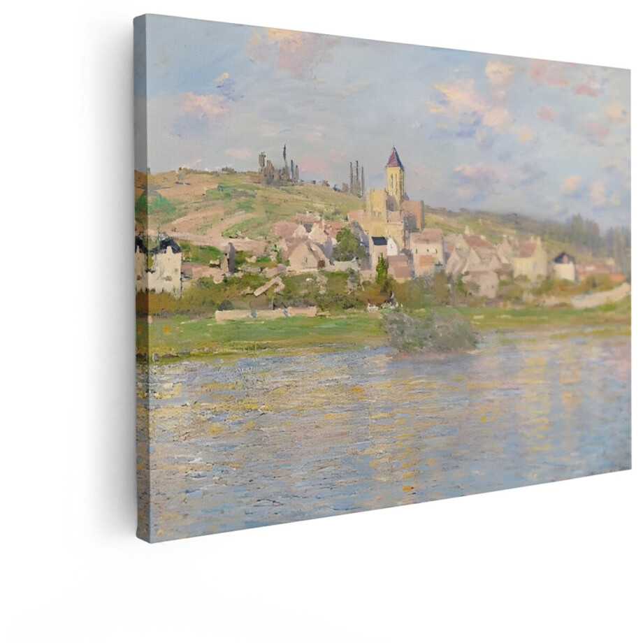 Artaza Canvas Schilderij Monet - 120x90 cm - Wanddecoratie Landschap - Muurdecoratie Dorp Aan De Rivier - Decoratie Impressionisme - Schilderijen Op Canvas afbeelding 1