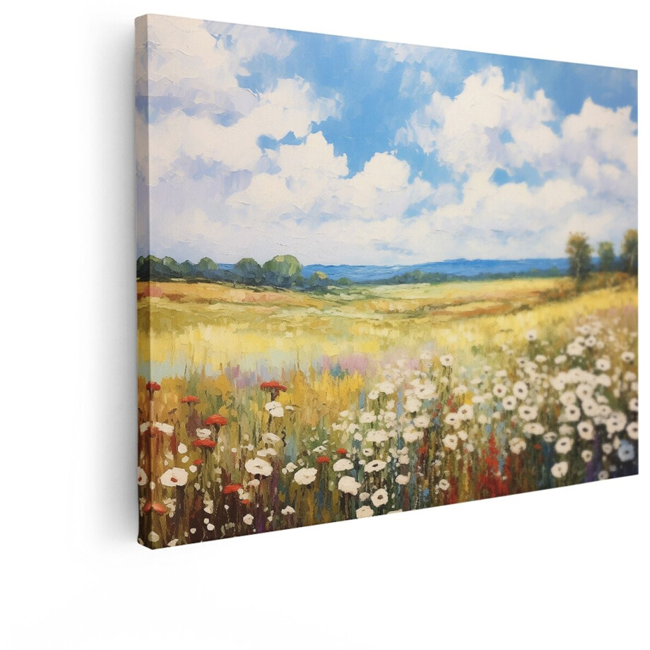 Artaza Canvas Schilderij Bloemenweide - 80x60 cm - Wanddecoratie Landschap - Muurdecoratie Natuur - Schilderijen Bloemen Woonkamer afbeelding 1